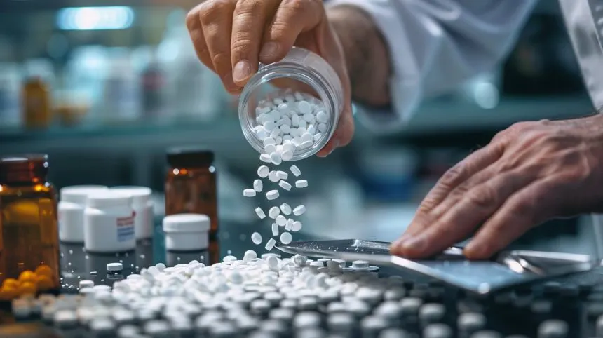 Pharmacist dispensing prescription medication